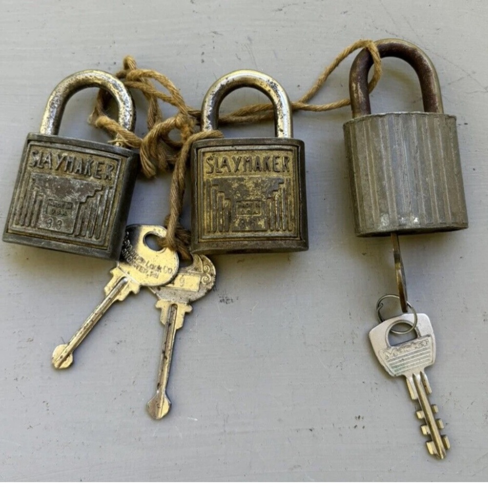 Lot Of 3 Vintage Padlocks With Keys Slaymaster (2) & Eagle